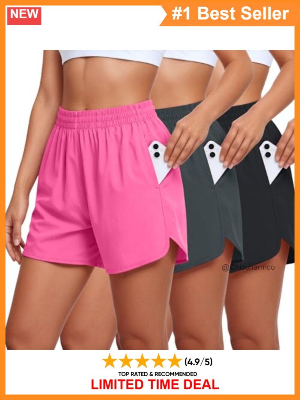 Womens 3 Pack Athletic Running Workout Shorts with Pockets